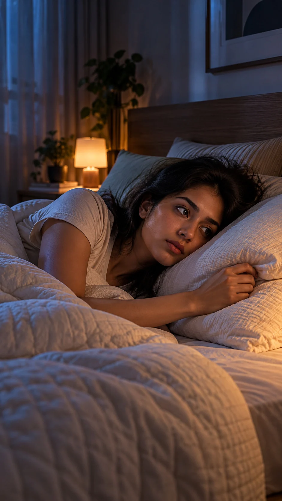 Creator awake in bed at night